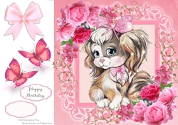 Gorgeous Fluffy Puppy In Pink Roses 8x8
