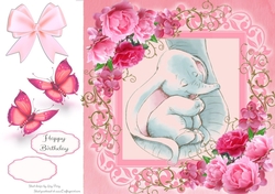 Gorgeous Elephants In Pink Roses 8x8