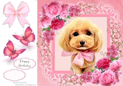 Gorgeous Brown Dog With Bow In Pink Roses 8x8