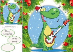 Cute Festive Dinosaur With Guitar 8x8