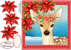 Gorgeous Deer With Red Poinsettias 8x8