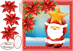Gorgeous Santa With Star With Red Poinsettias 8x8