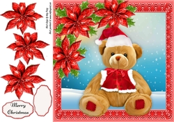 Gorgeous Santa Bear With Red Poinsettias 8x8