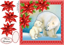 Gorgeous Polar Bear Family With Red Poinsettias 8x8