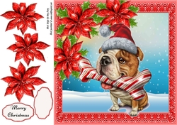 Gorgeous Christmas Dog And Bone With Red Poinsettias 8x8