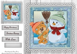 Gorgeous Bear with Snowman 8x8