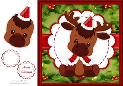 Gorgeous Christmas Reindeer With Tartan Hat 8x8