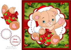 Gorgeous Christmas Bear In Santa Hat With Present 8x8