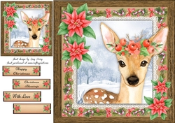 Gorgeous Festive Reindeer With Red Flowers 8x8