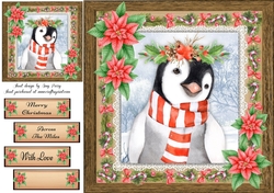 Gorgeous Festive Penguin With Red Flowers 8x8