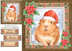 Gorgeous Festive Guinea Pig With Red Flowers 8x8
