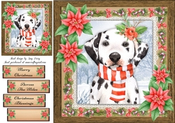 Gorgeous Festive Dalmation With Red Flowers 8x8