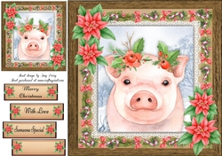 Gorgeous Festive Pig With Red Flowers 8x8