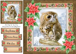 Gorgeous Festive Owl With Red Flowers 8x8