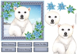 Gorgeous Polar Bear With Blue Flowers 6x6