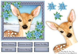 Gorgeous Reindeer With Blue Flowers 6x6 