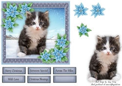 Gorgeous Kitten With Blue Flowers 6x6 