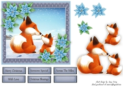 Gorgeous Foxes With Blue Flowers 6x6