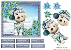 Gorgeous Dog In Bobble Hat With Blue Flowers 6x6