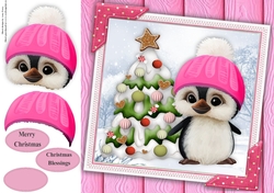 Gorgeous Penguin With Pink Bobble Hat 8x8