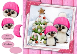 Gorgeous Penguins With Pink Bobble Hats 8x8