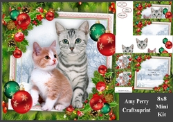 Gorgeous Cats With Red & Green Baubles 8x8 Mini Kit