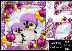 Gorgeous Penguins With Purple & Gold Baubles 8x8 Mini Kit