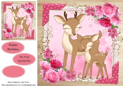 Beautiful Deers With Flowers 8x8