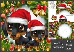 Cute Black & Brown Dogs In Santa Hats 8x8 Mini Kit