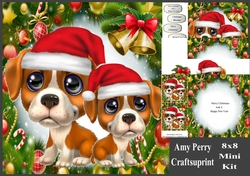 Cute Brown & White Dogs In Santa Hats 8x8 Mini Kit
