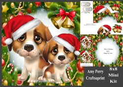 Gorgeous Brown & White Dogs In Santa Hats 8x8 Mini Kit