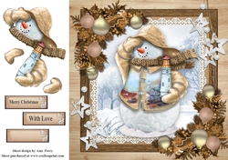 Gorgeous Snowman With Light House In Wooden Frame 8x8