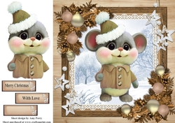 Gorgeous Mouse With Bobble Hat In Wooden Frame 8x8