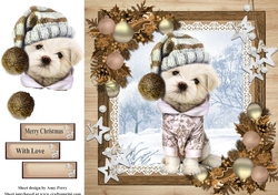 Gorgeous Dog With Bobble Hat & Coat Wooden Frame 8x8