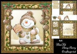 Gorgeous Brown Snowman With Baubles 8x8 Mini Kit