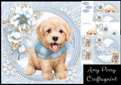 Gorgeous Fluffy Dog With Blue Flowers 8x8 Mini Kit