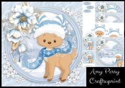 Gorgeous Reindeer In Winter Hat With Blue Flowers 8x8 Mini Kit