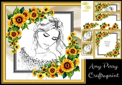 Beautiful Lady With Sunflowers 8x8 Mini Kit