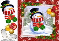 Cute Painted Snowman With Baubles 8x8