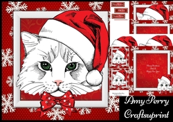 Gorgeous White Cat With Santa Hat 8x8 Mini Kit