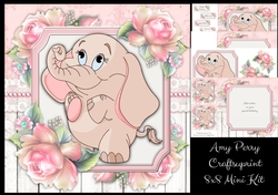 Gorgeous Elephant With Pink Roses 8x8 Mini Kit