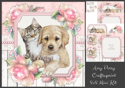 Beautiful Cat & Dog With Pink Roses 8x8 Mini Kit