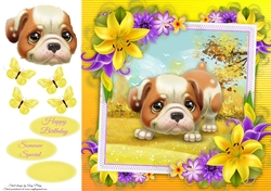 Cute Bulldog With Yellow corner lily 8x8