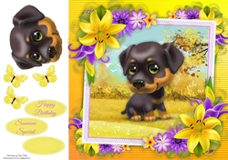 Cute Rottweiler With Yellow corner lily 8x8