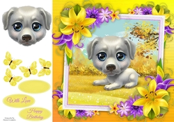 Cute Grey Dog With Yellow corner lily 8x8