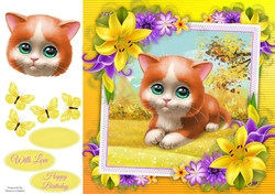 Cute Ginger Cat With Yellow corner lily 8x8