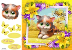 Cute Ginger & Black Cat With Yellow corner lily 8x8
