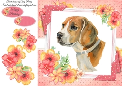 Adorable Beagle With Corner Flowers 8x8