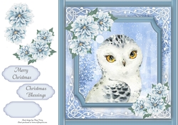 Gorgeous White Owl With Blue Festive Flowers 8x8