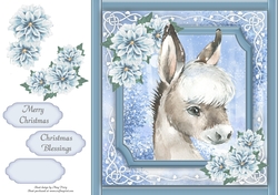 Gorgeous Donkey With Blue Festive Flowers 8x8